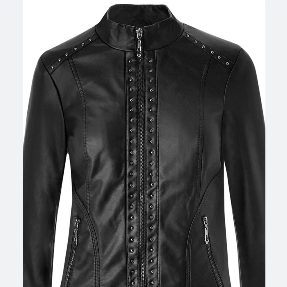 NWOT Black Scuba Faux Leather Studed Jacket